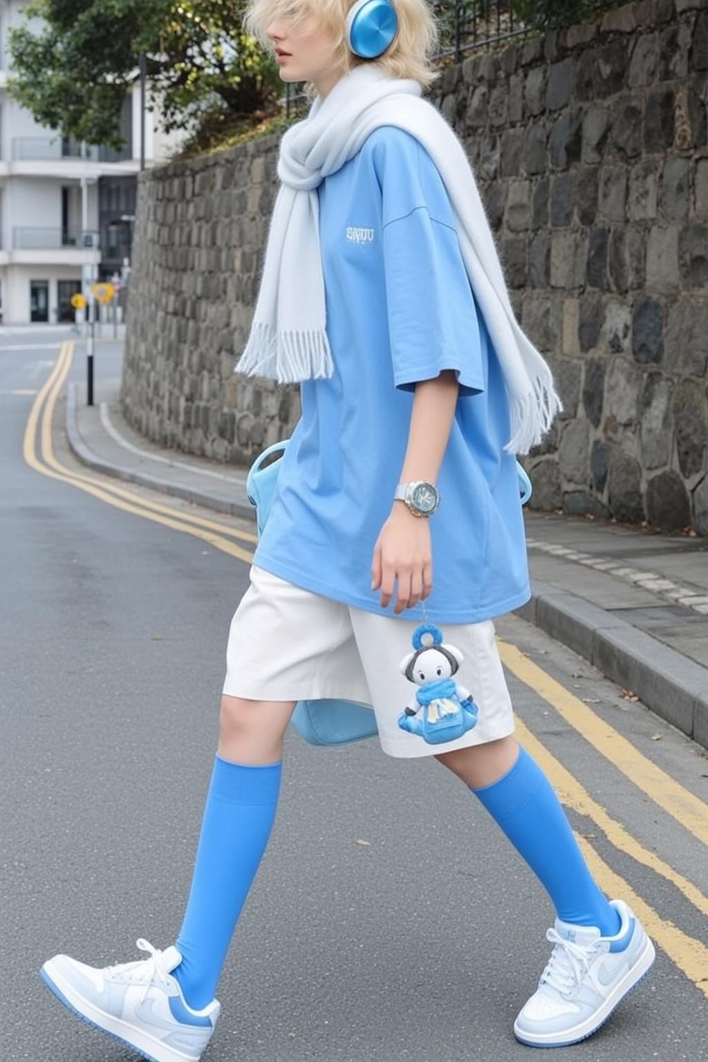 Light Blue Knee Light Blue Oversized Street Asphalt Road Stone