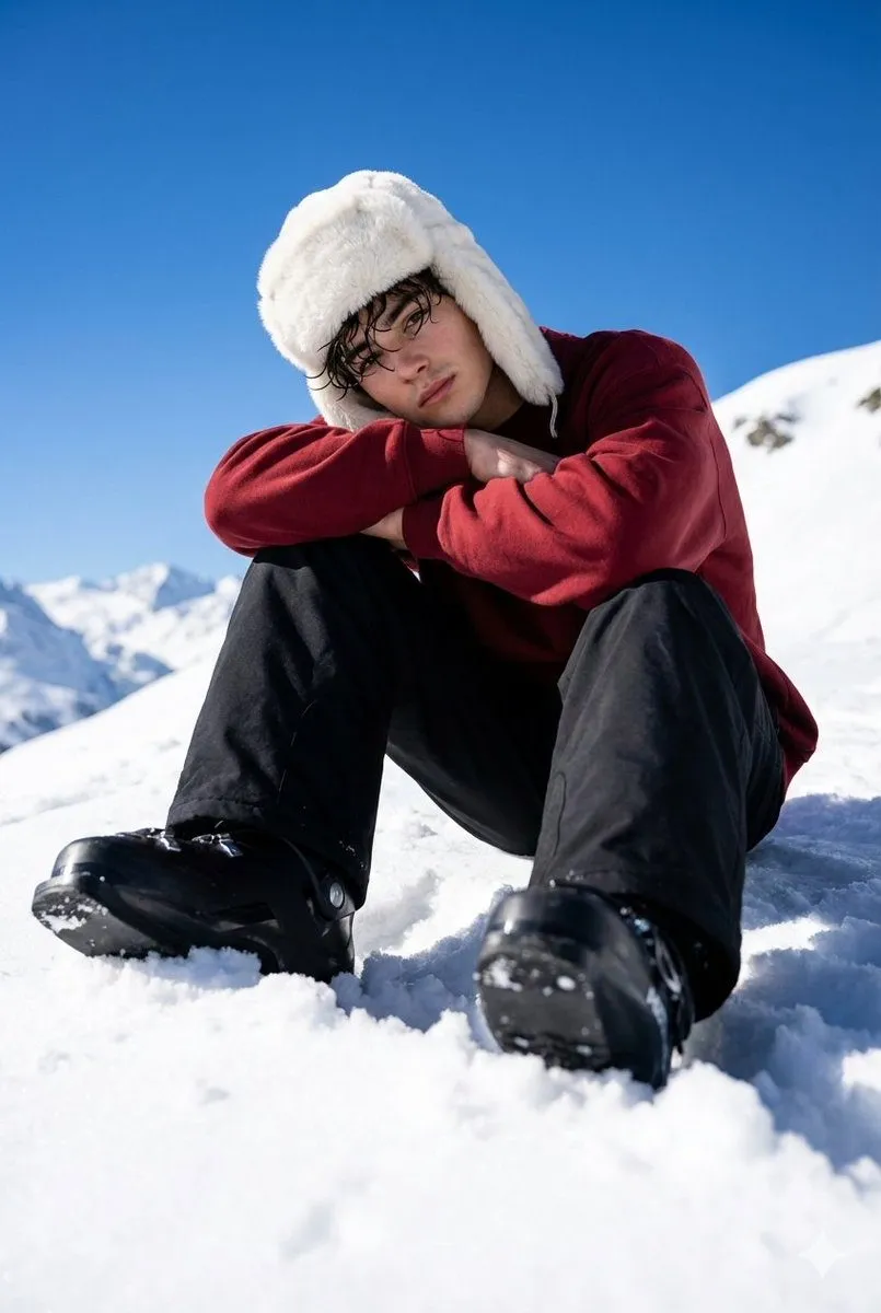 Realistic Snow Slope Portrait Close Up