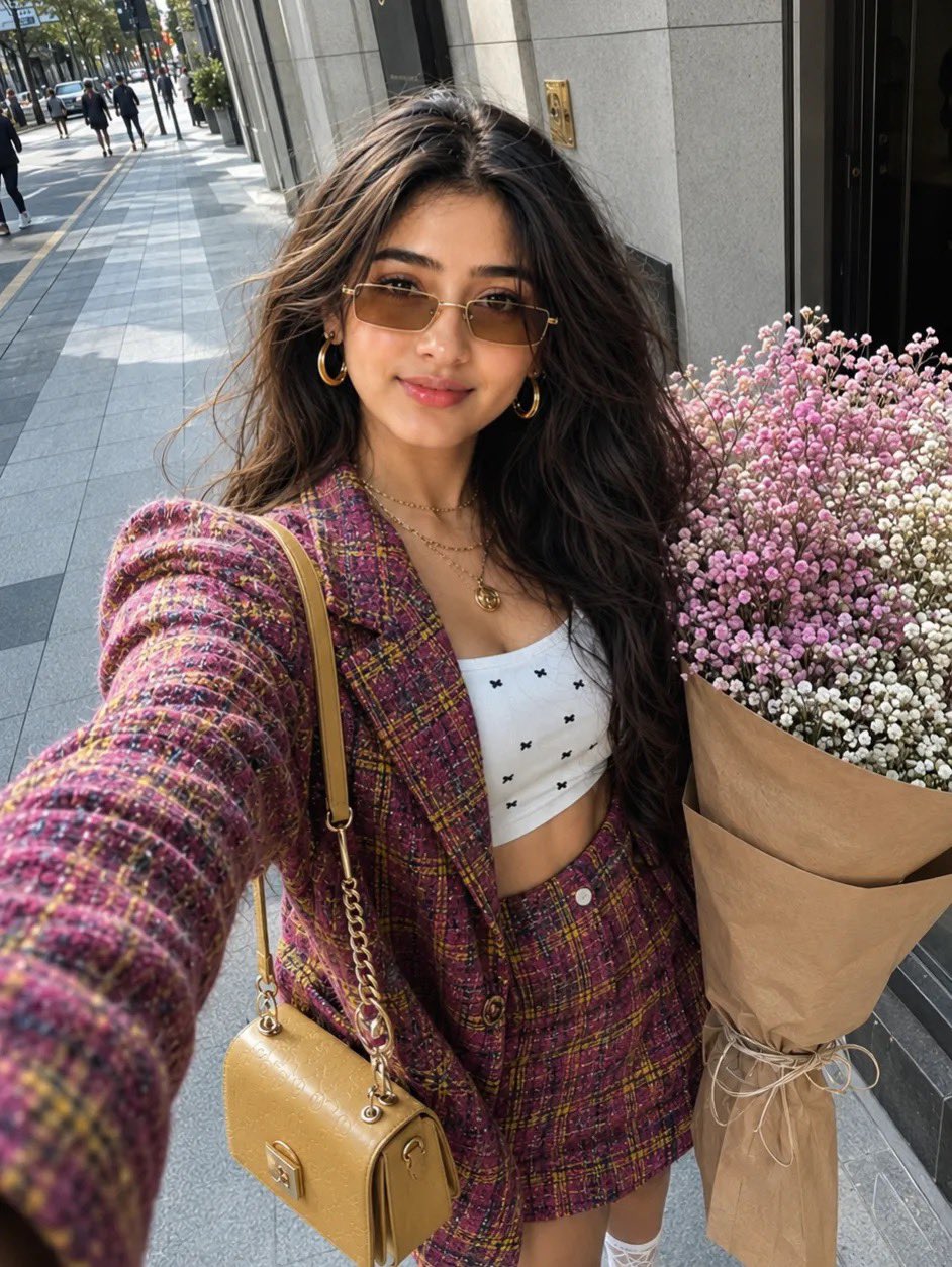 Purple And Yellow Plaid Tweed Blazer On City Sidewalk