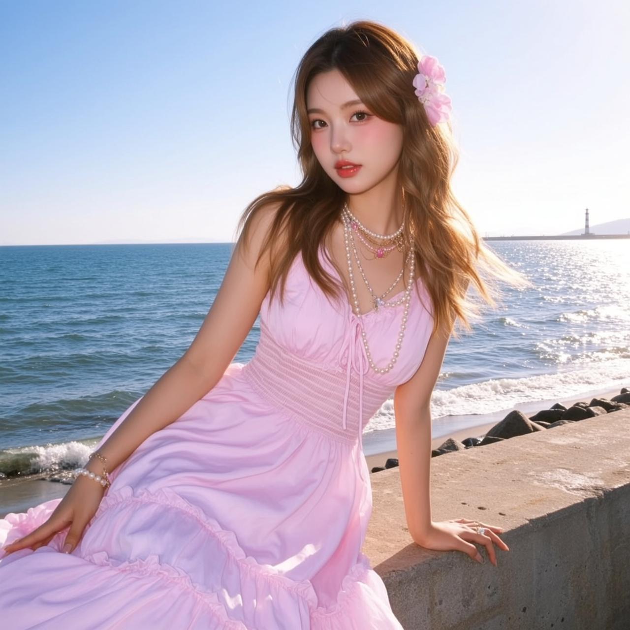 Pink Dress Lighthouse Beach Look