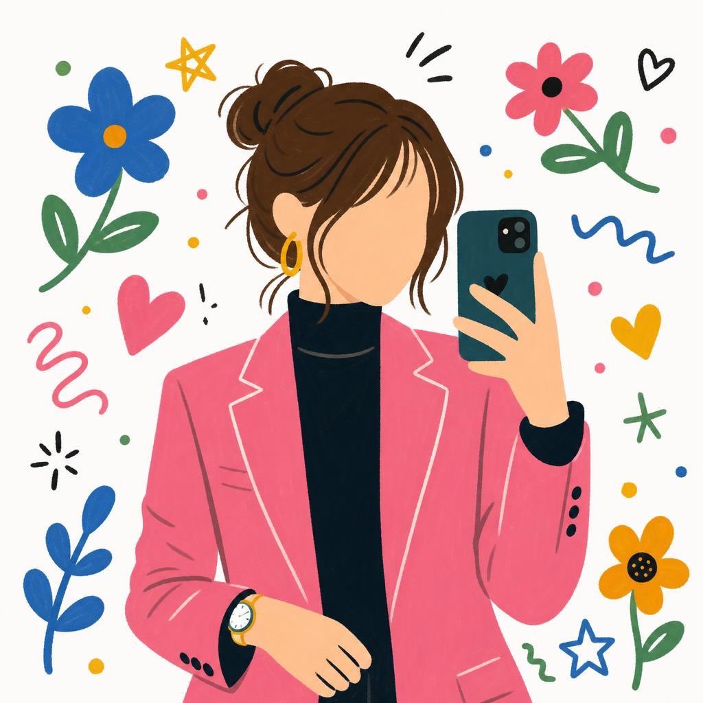 Pink Blazer Selfie Flat White Canvas Art