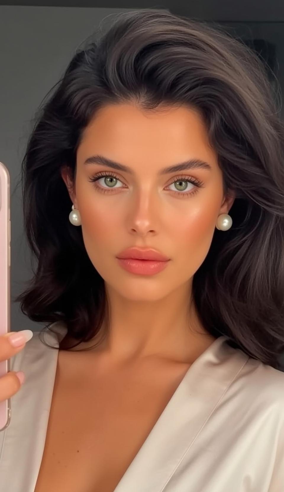 Explore Holding Light Pink Smartphone Her Left