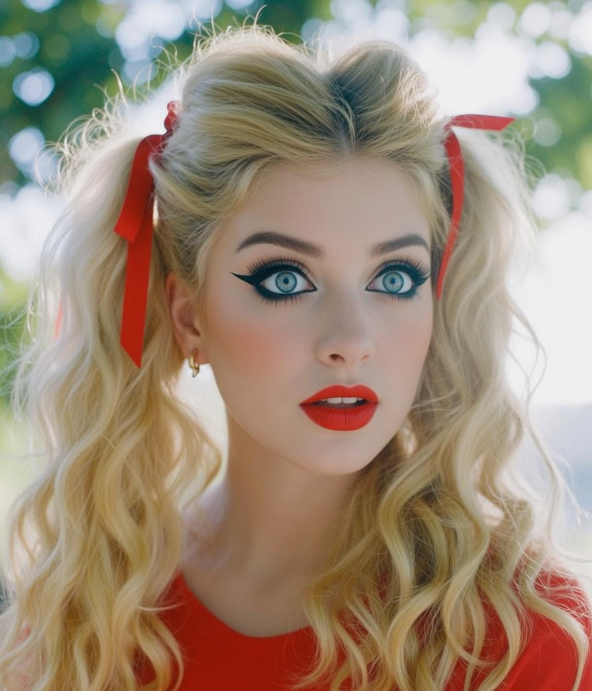 Hair Salon Young Blonde Curly Pigtails Red