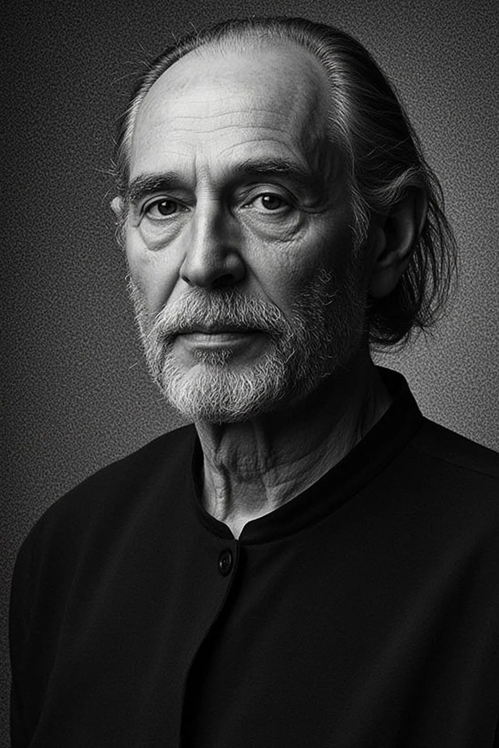 Photorealistic Black And White Medium Shot Portrait Elderly Man With