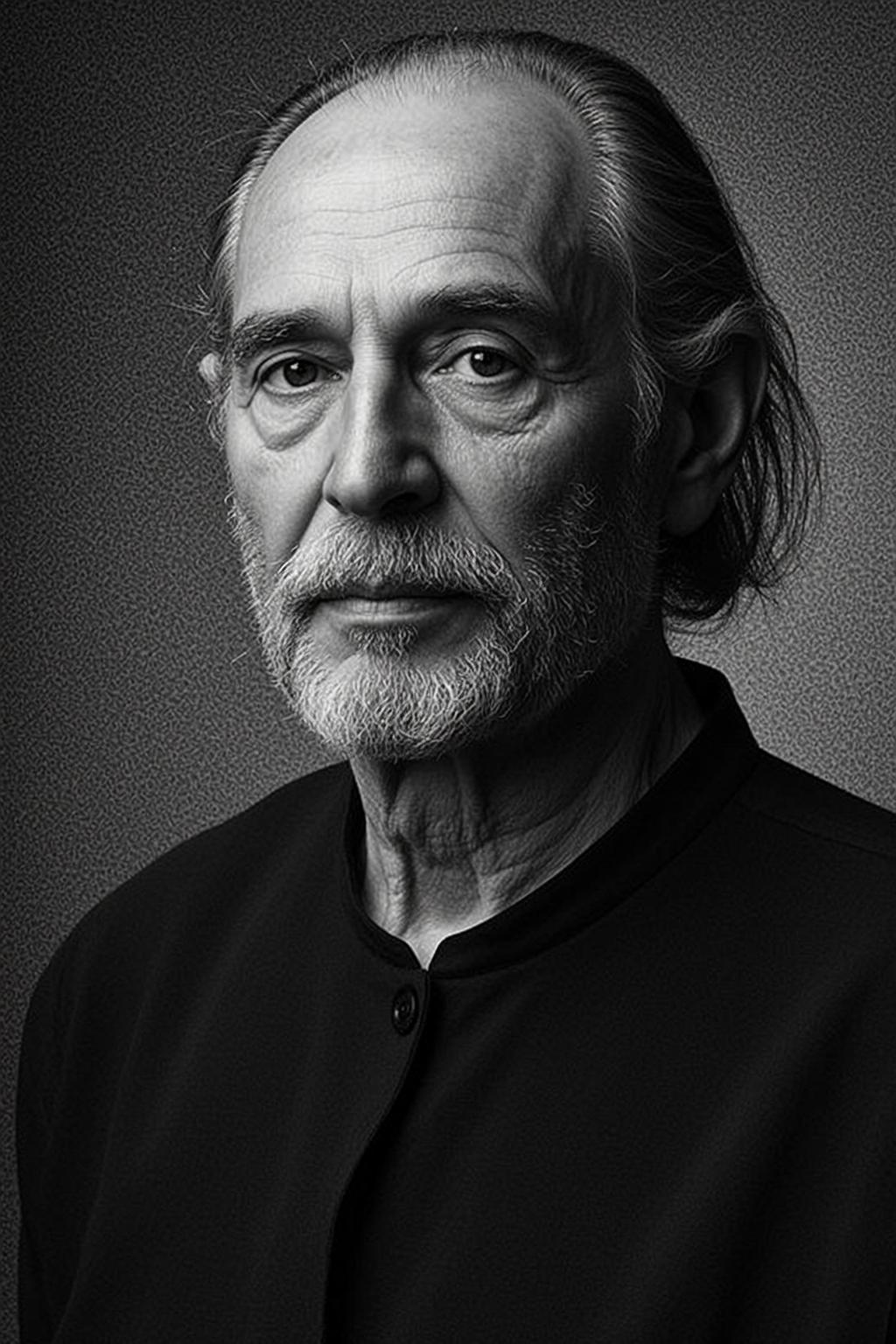 Photorealistic Black And White Medium Shot Portrait Elderly Man With