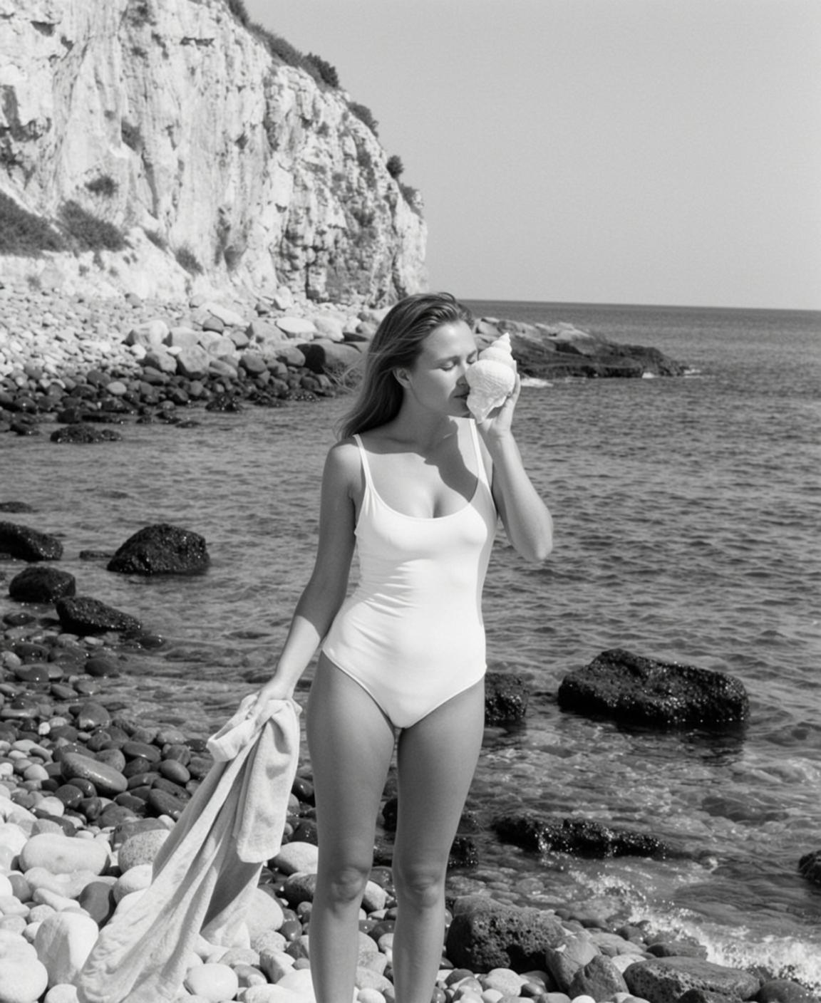 Full-body Vertical Black And White Photograph Captures Young Woman Standing