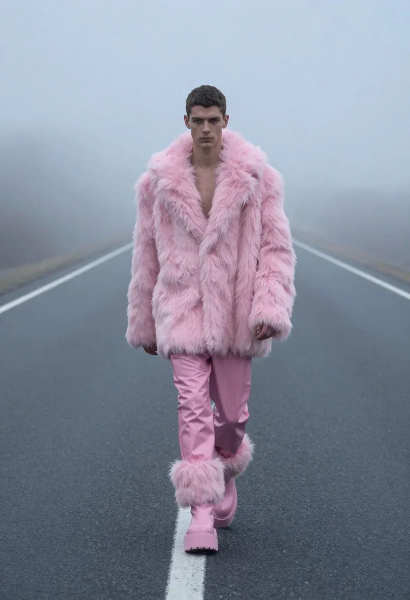 Full-length Shot Young Man Walking Down The Center Line Empty