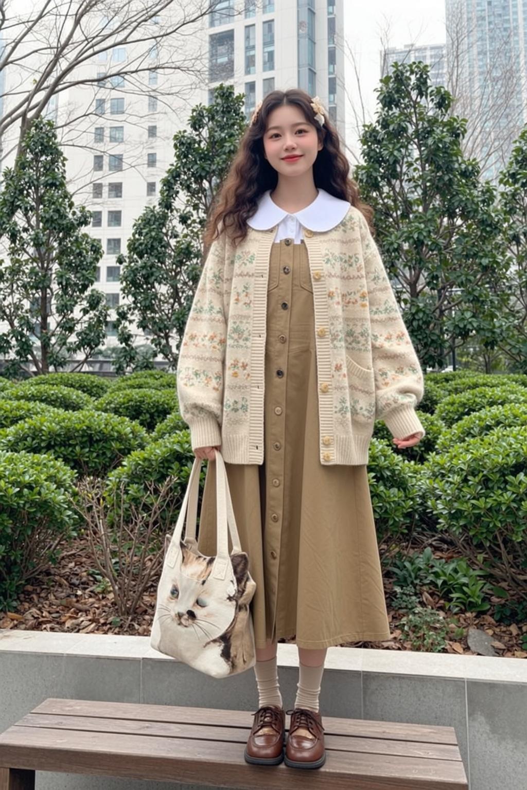 Floral Cardigan Park Tote Pose