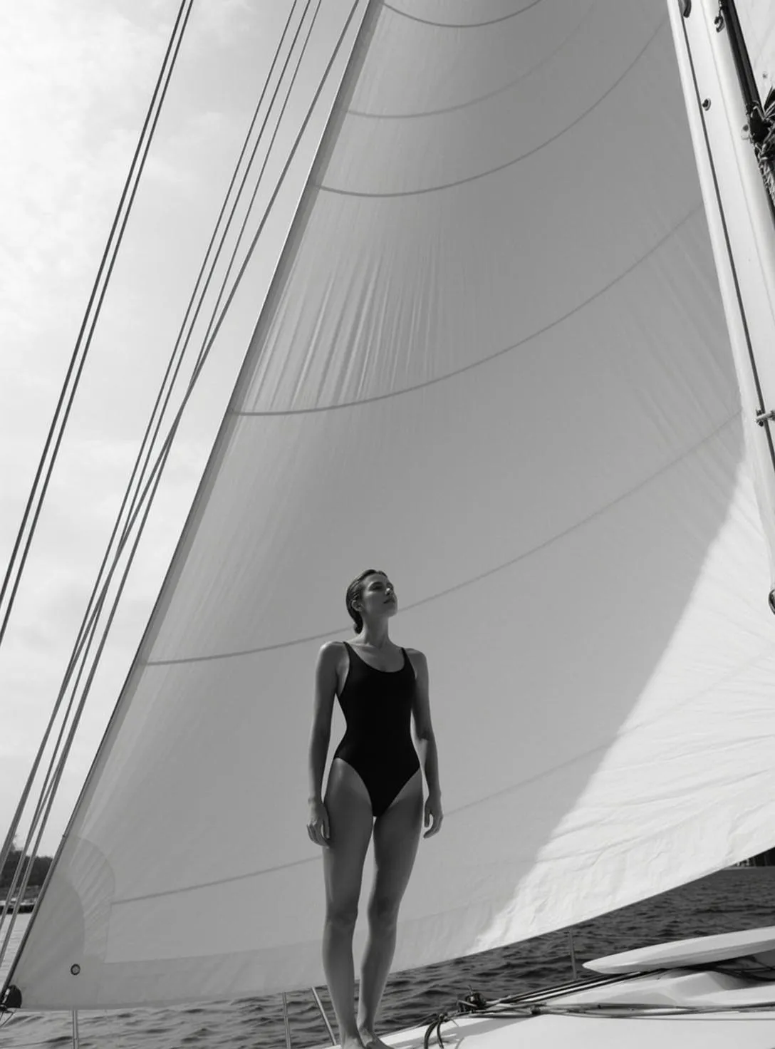 Full-body Vertical Black And White Photograph Captures Woman Standing The