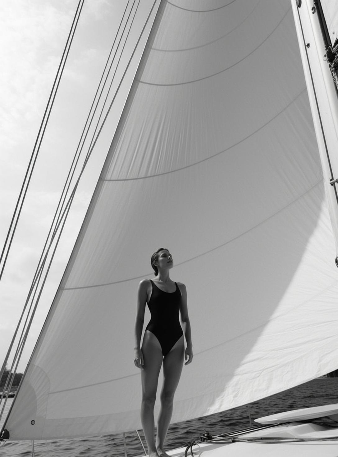 Full-body Vertical Black And White Photograph Captures Woman Standing The