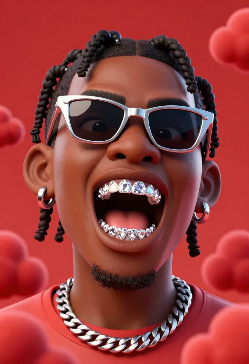 Hyper-realistic Caricature Black Male With Exaggerated Facial Features Styled Braided