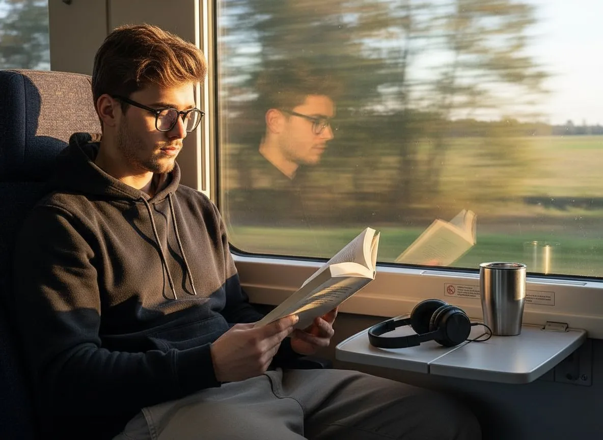 Reading On Moving Train Golden Sunlight