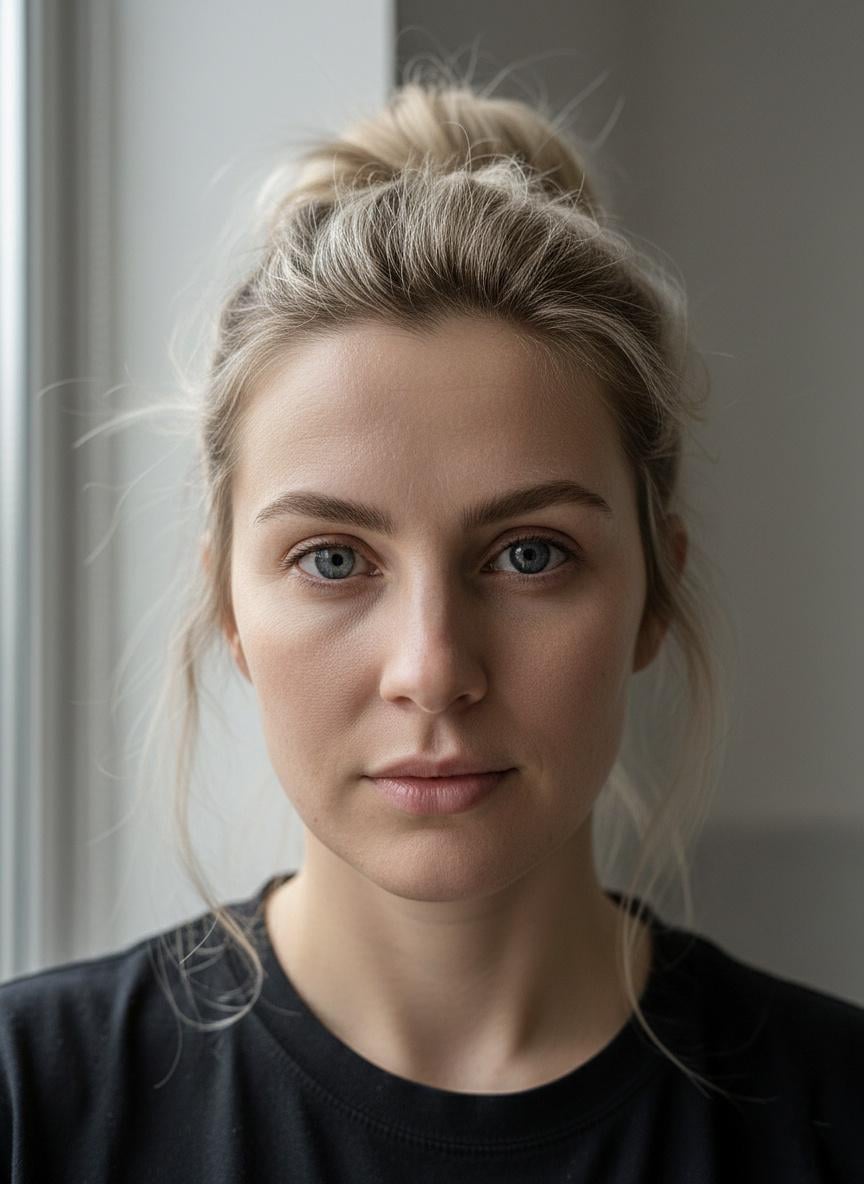 Macro Woman Neutral Expression Soft Window Light