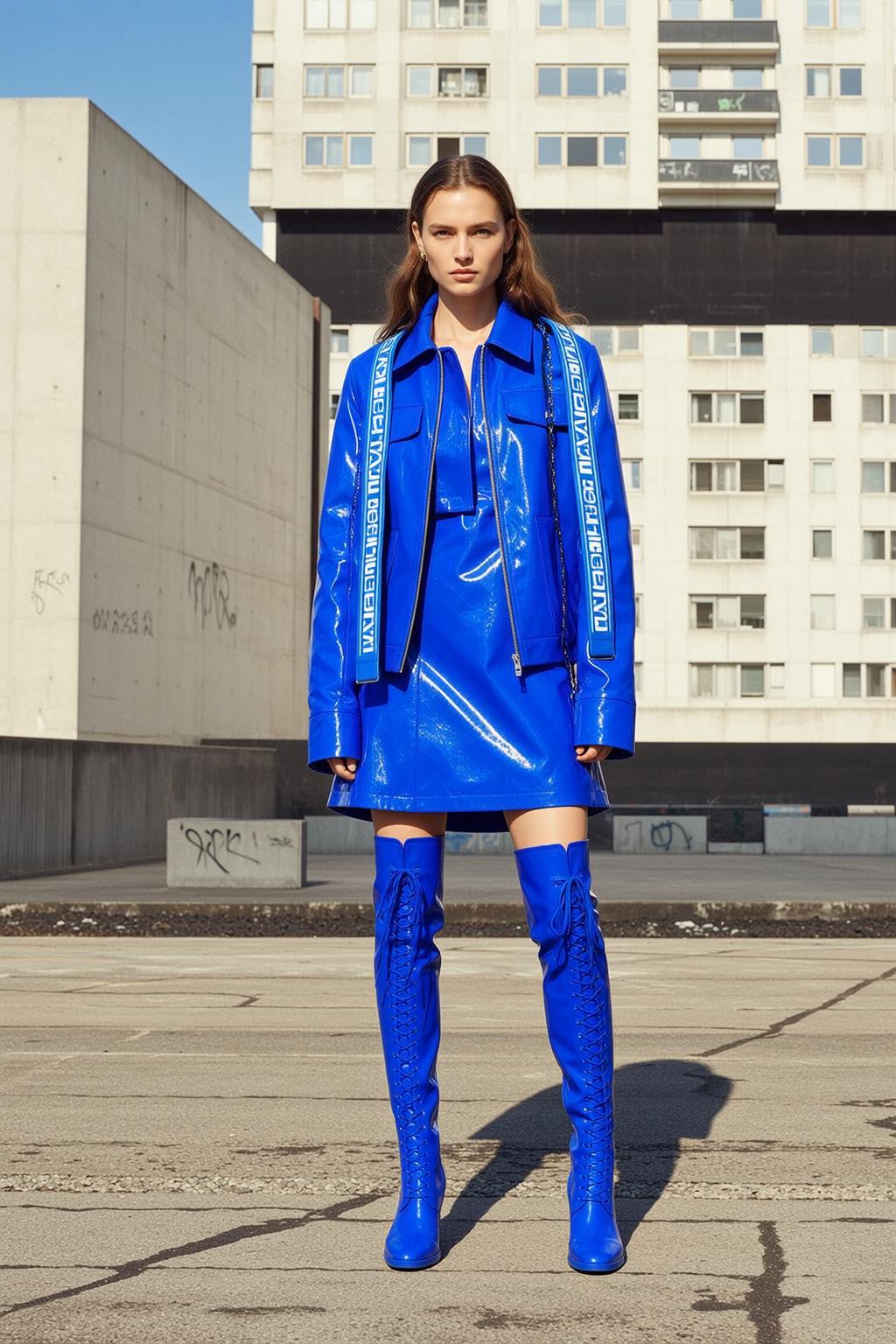 Blue Patent Leather Outfit Urban Graffiti