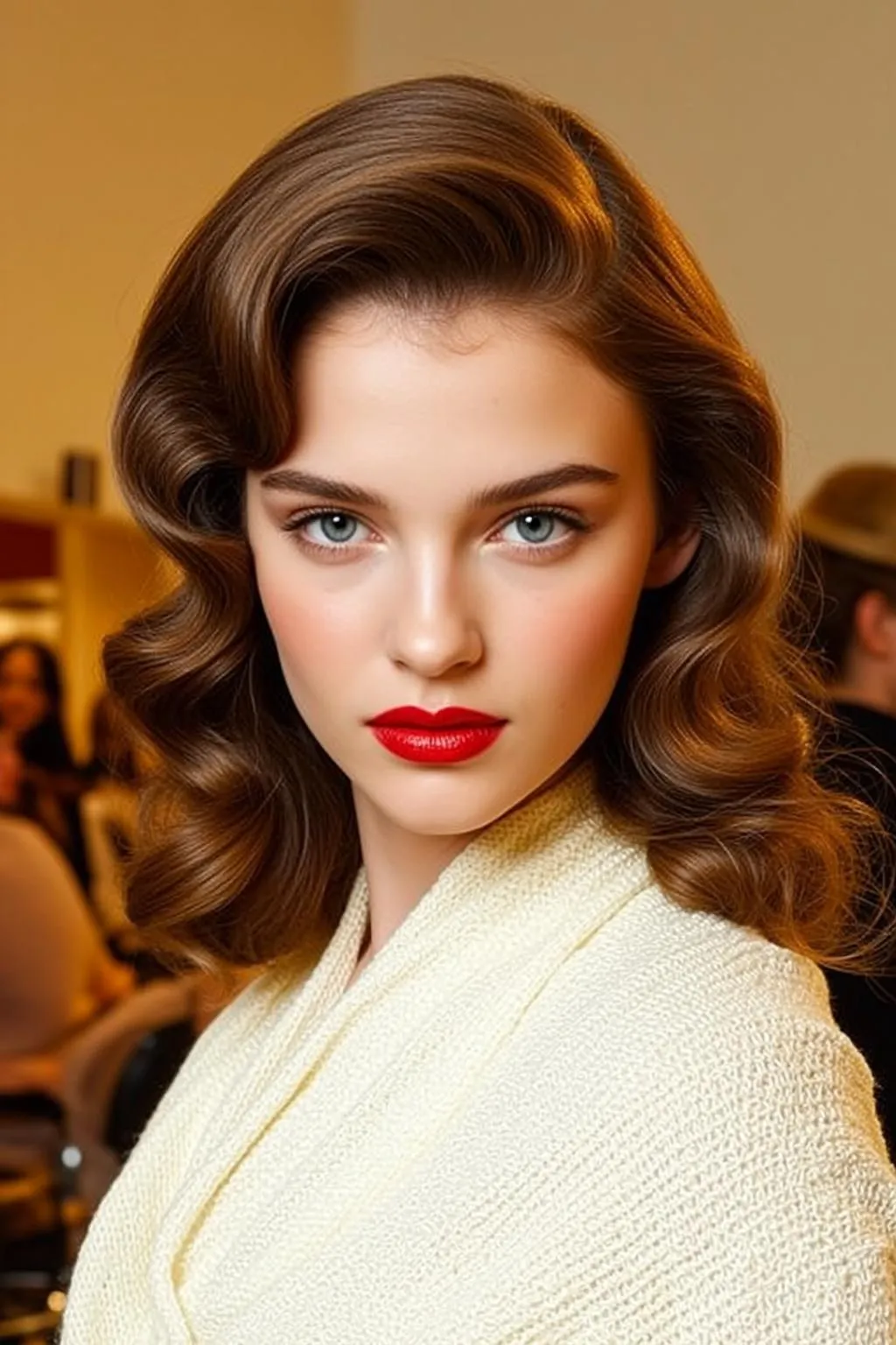 Hair Salon Young Wavy Brown Styled Vintage