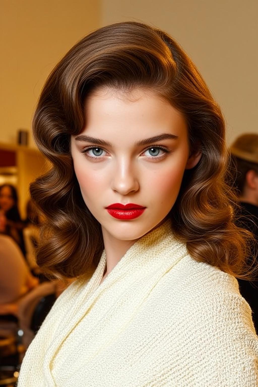 Hair Salon Young Wavy Brown Styled Vintage