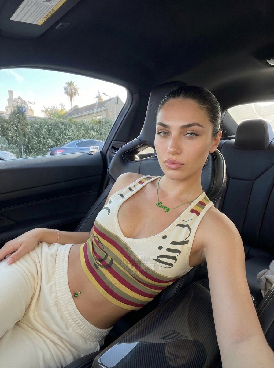 Cream Colored Cropped Tank Top Red By Passenger Seat Car