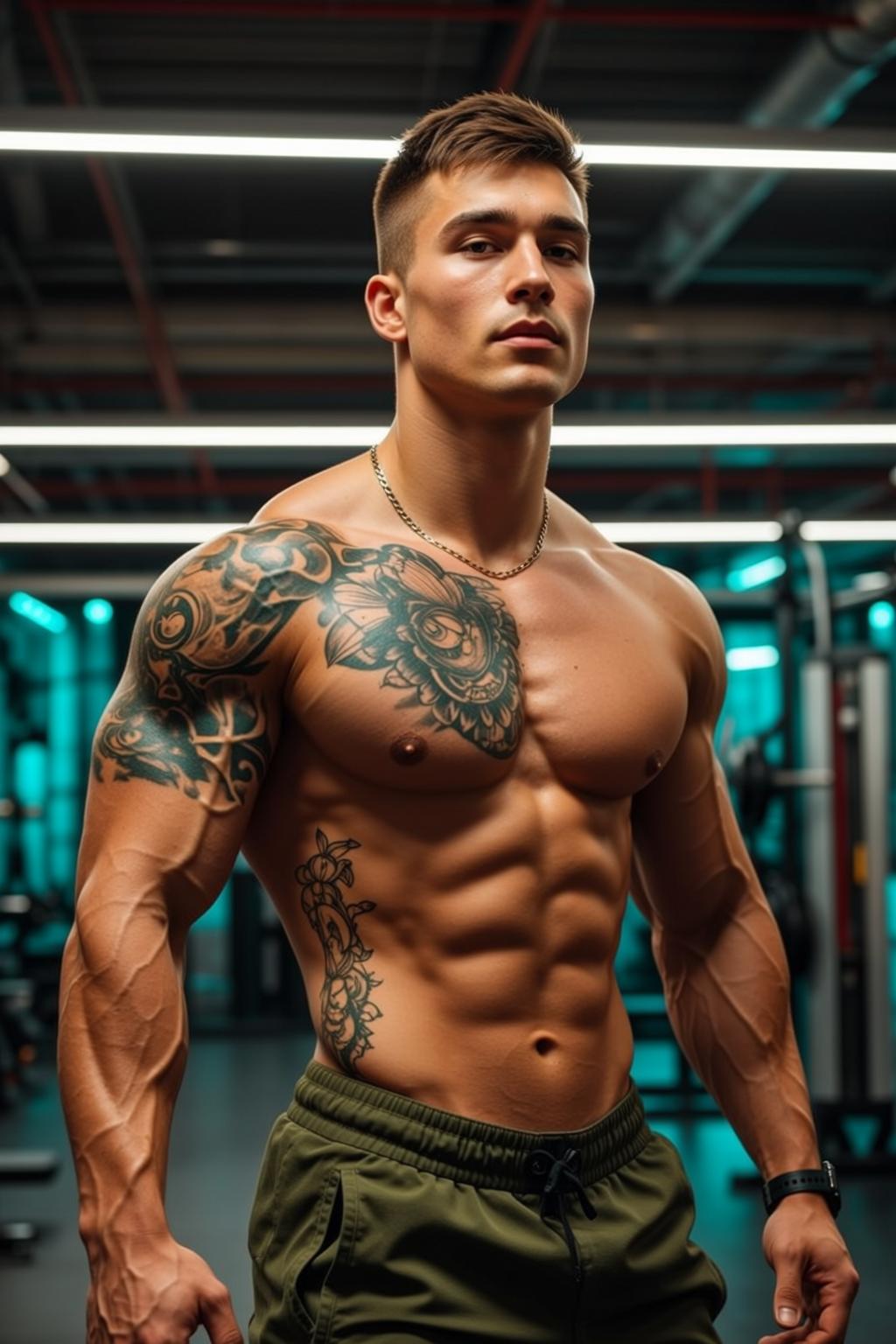 Muscular Short Brown Tan Green Athletic Shorts