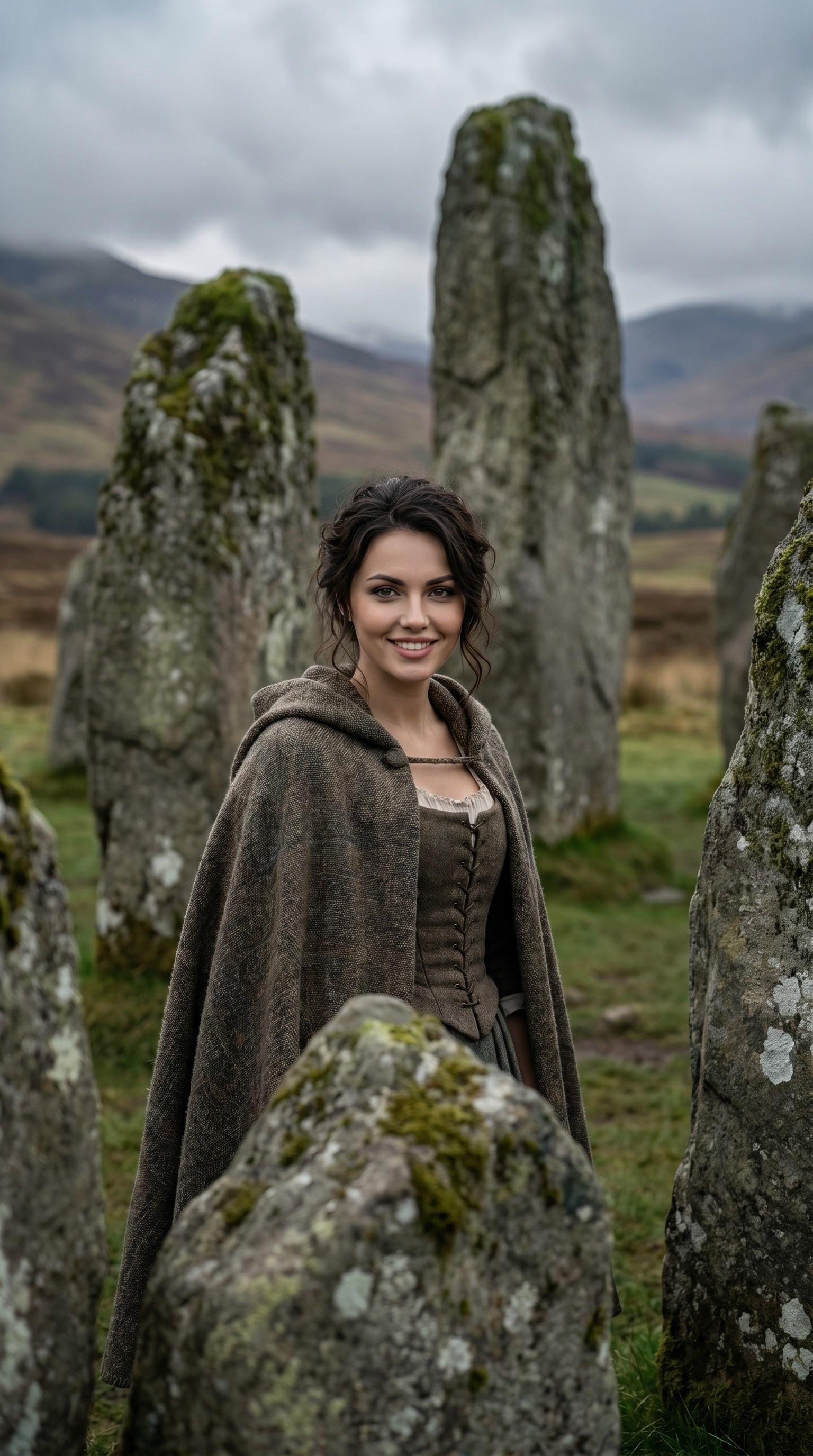 Highland Standing Stones Misty Landscape Hooded Cloak