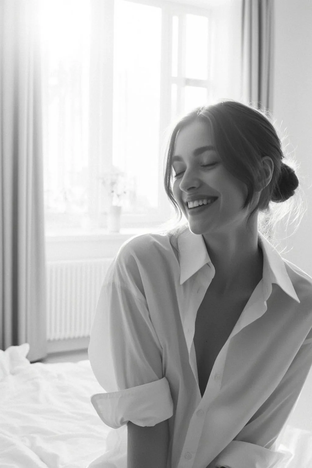 Medium Shot Black And White Photograph Captures Young Woman With