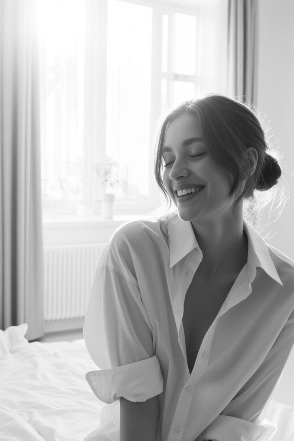 Medium Shot Black And White Photograph Captures Young Woman With