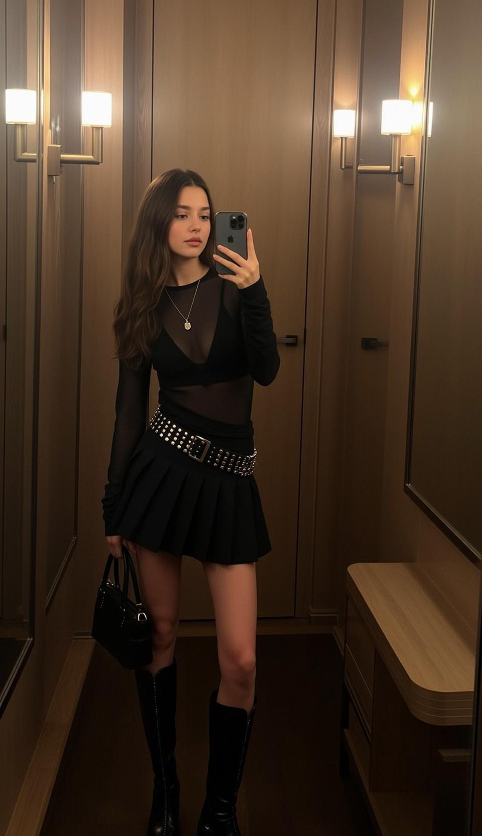 Black Sheer Top Hallway Selfie