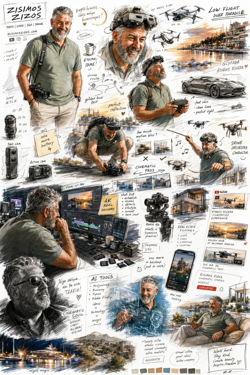 Videographer Drone Pilot Sketchbook Technical Drawings