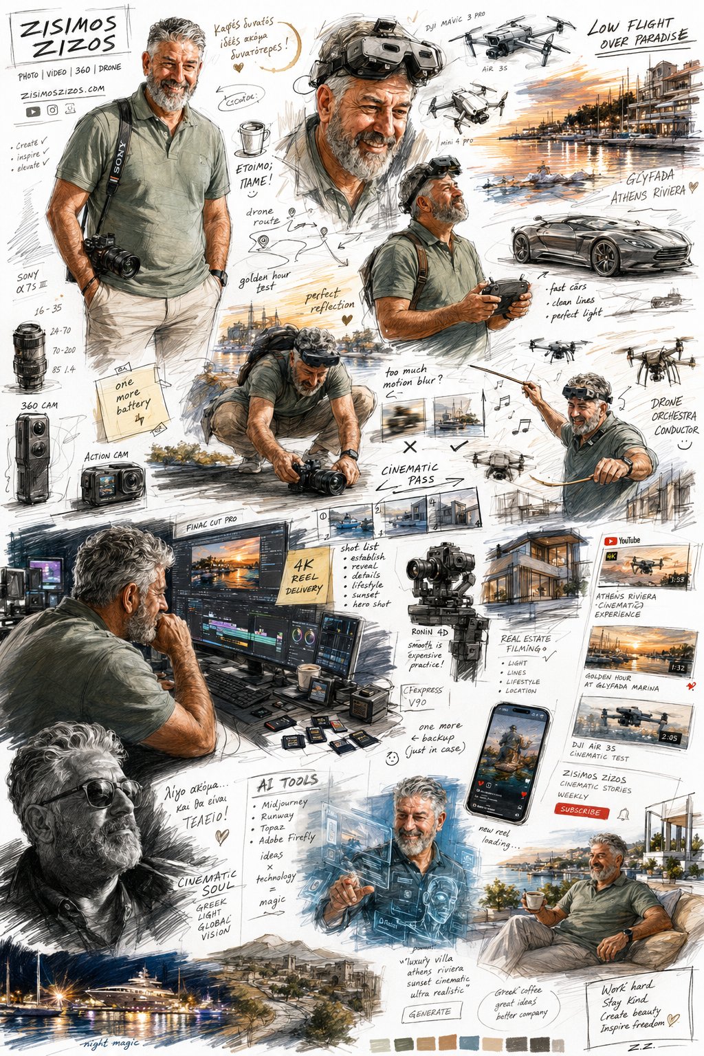 Videographer Drone Pilot Sketchbook Technical Drawings