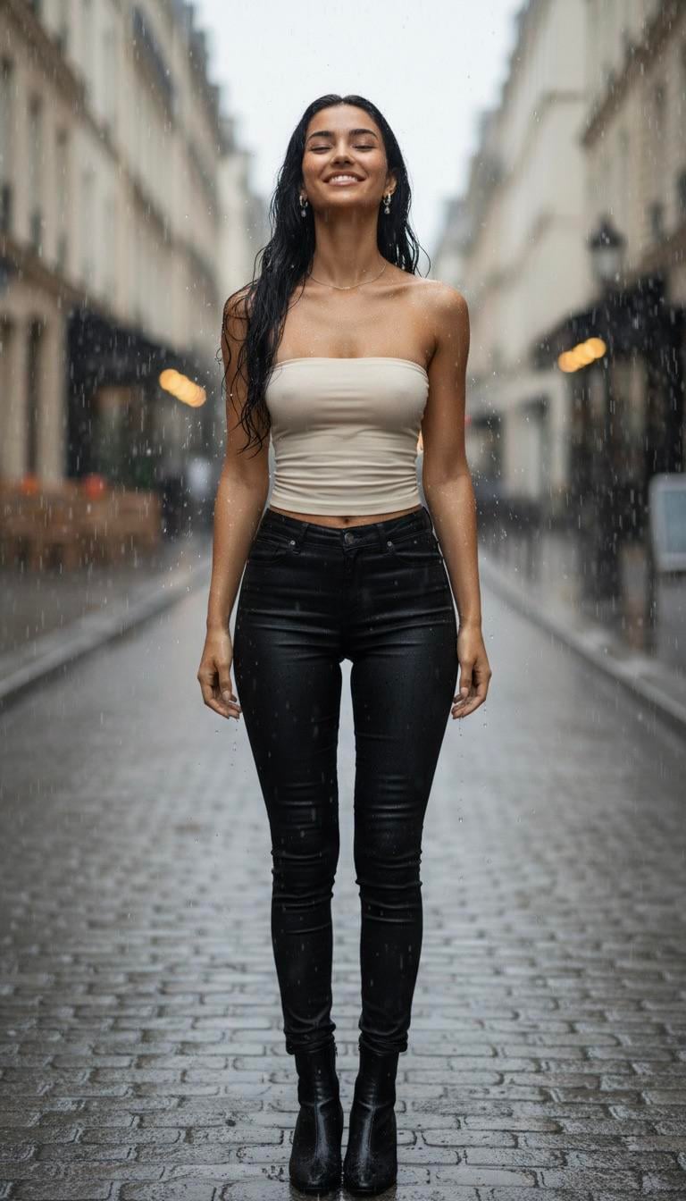 Center Narrow Wet Cobblestone Blurred Classic European Style