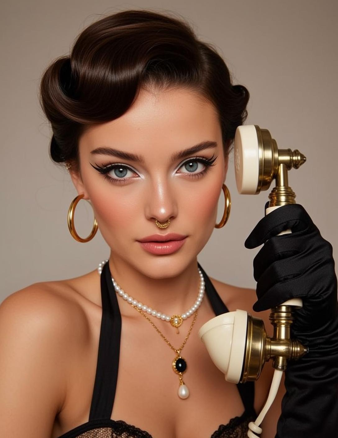 Photorealistic Portrait Young Woman With Striking Blue Eyes And Vintage