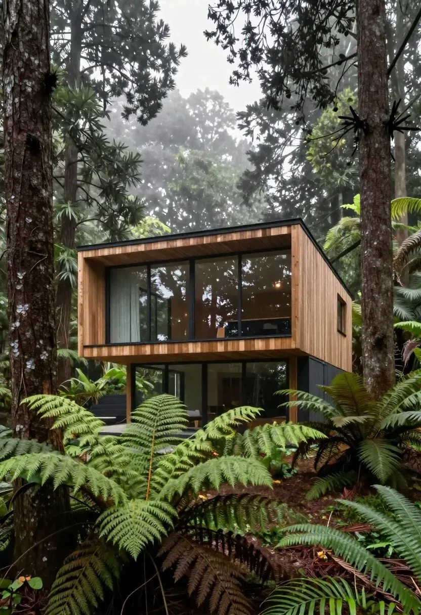 Photorealistic Architectural Photography Modern Two-story House Nestled Deep Within Dense