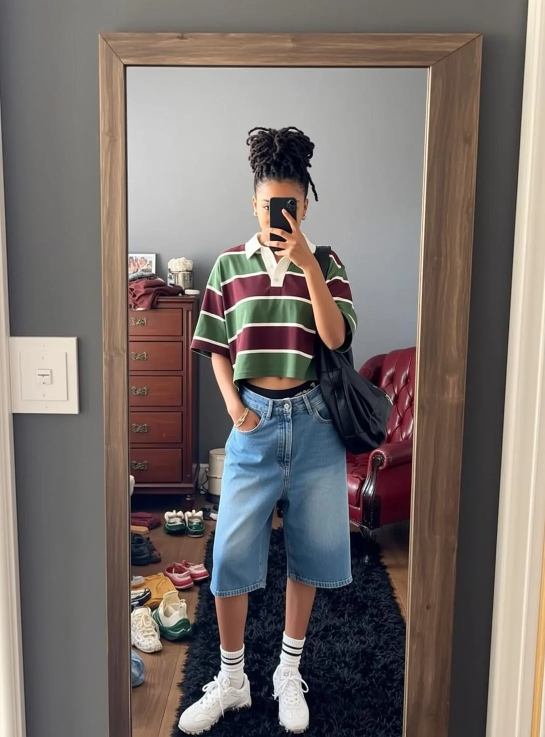 Indie Young Dreadlocks Bun Medium-toned Cropped Short-sleeved