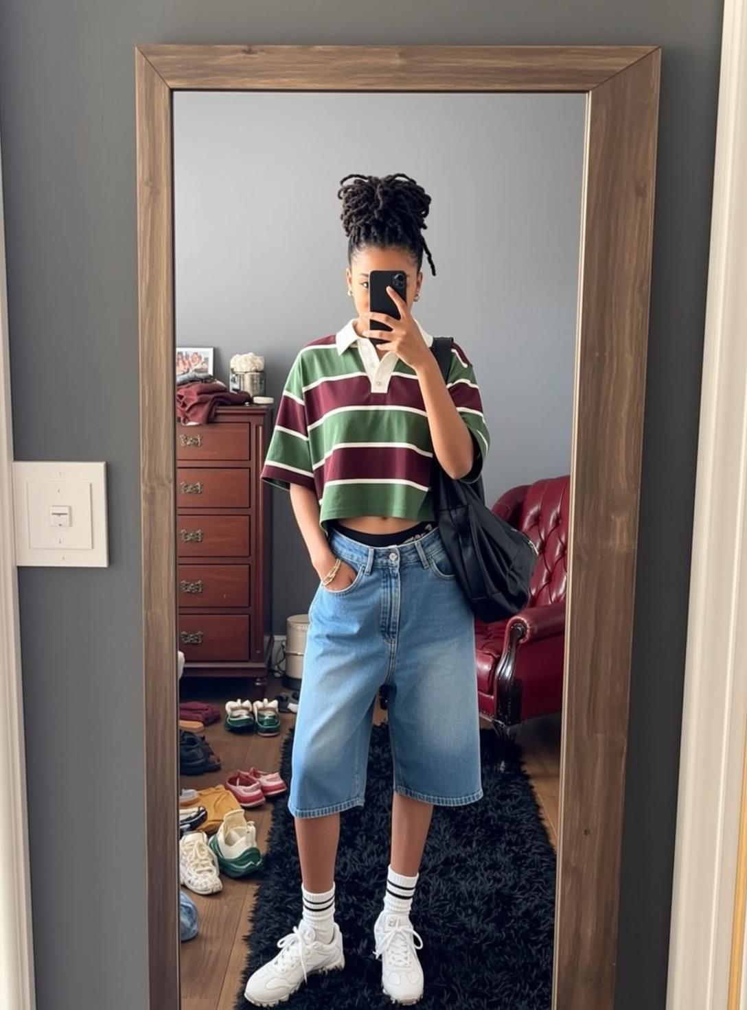 Indie Young Dreadlocks Bun Medium-toned Cropped Short-sleeved