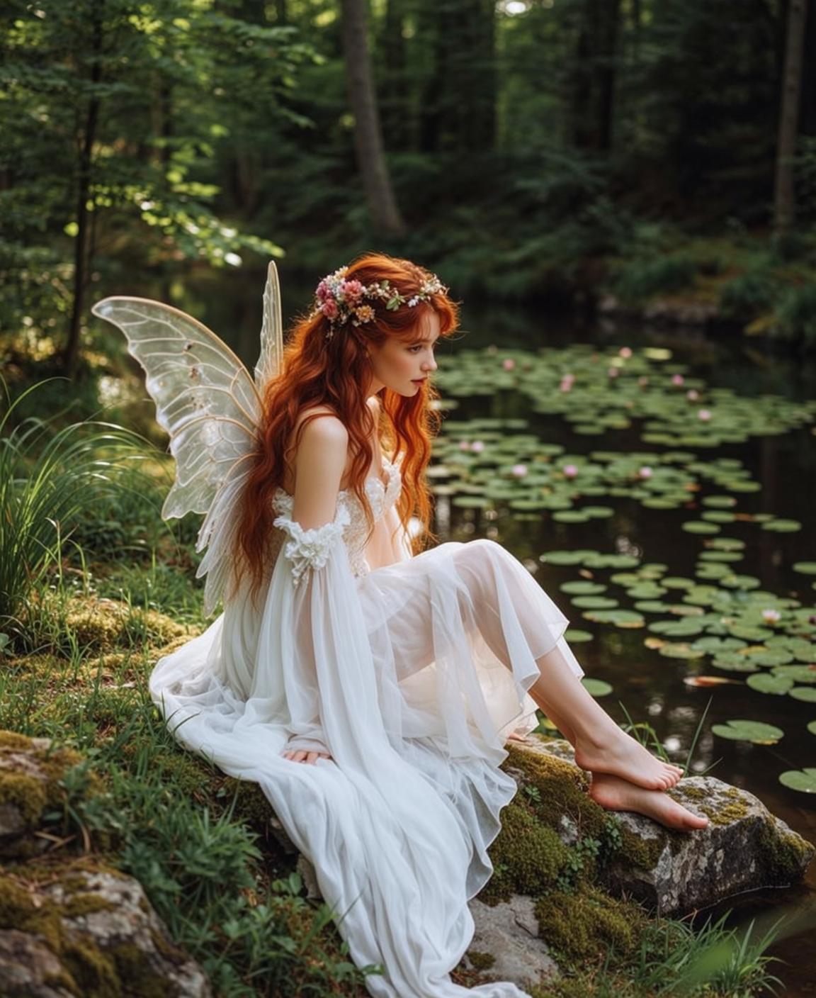 Fairycore Young Long Wavy Red Fair White