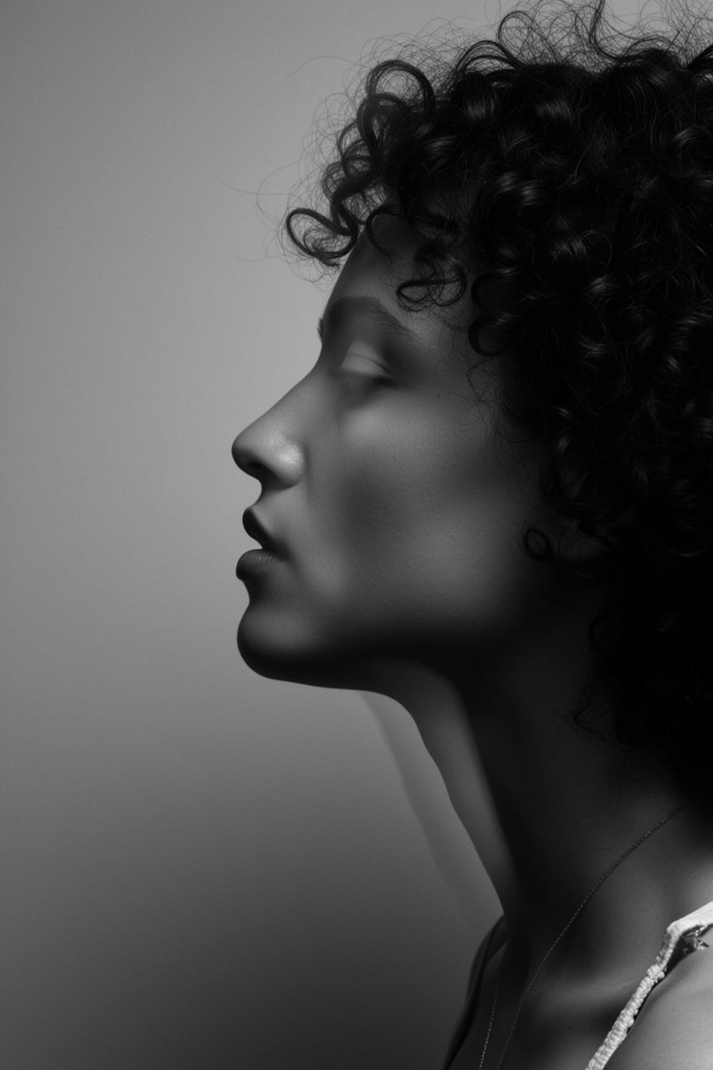 Profile View Medium Shot Young Woman With Voluminous Dark Curly