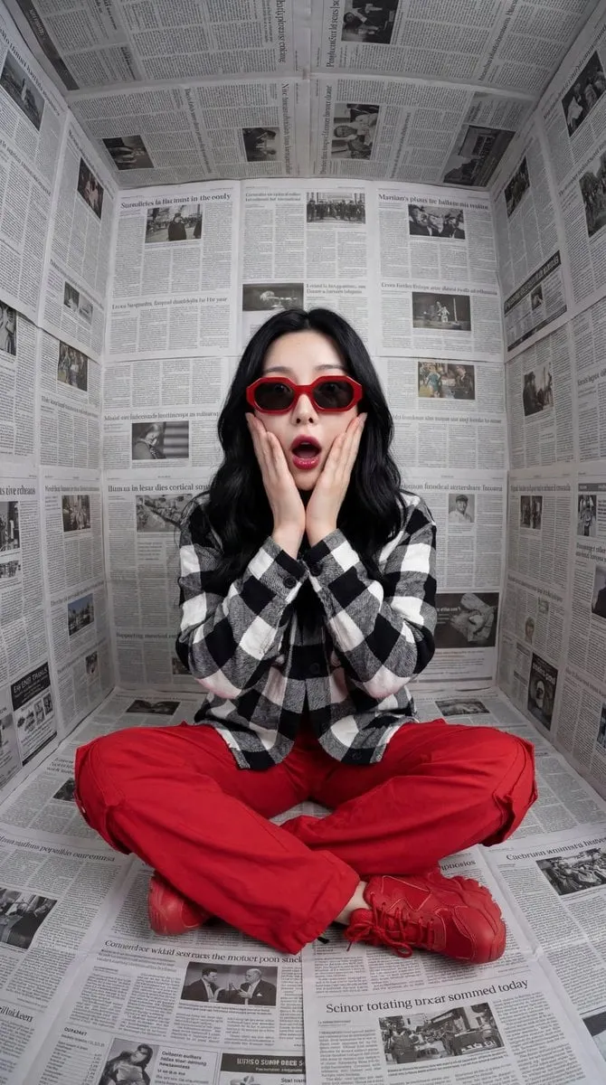 Newspaper Room Red Sunglasses Surprise