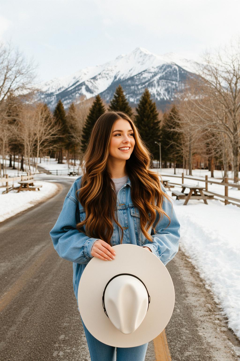 Denim Jacket Roadside Hat Smile