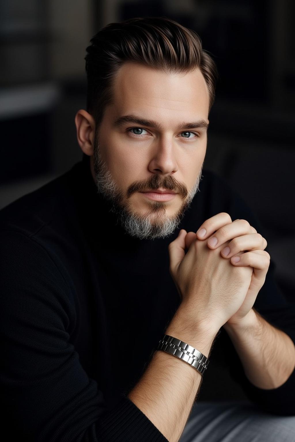 Luxury Blue Eyes Beard Dark Brown Styled