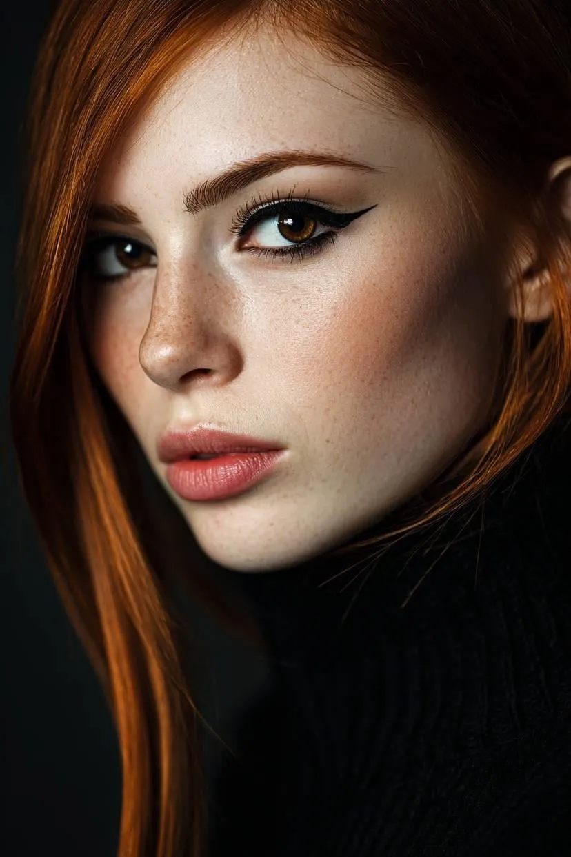 Eyeliner With A Black Turtleneck In Soft Light