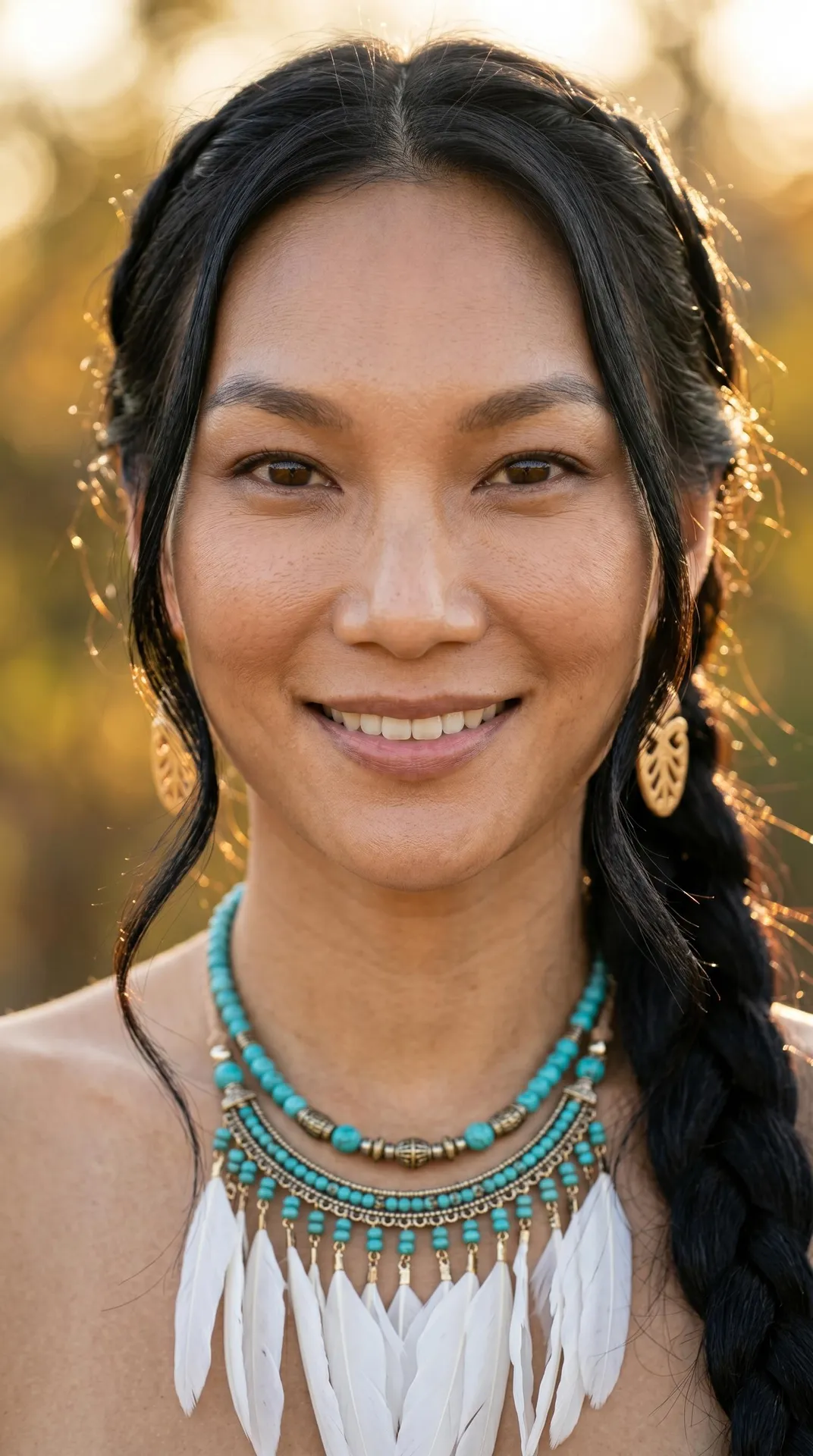 Golden Hour Portrait Bohemian Necklace Feathered Earrings