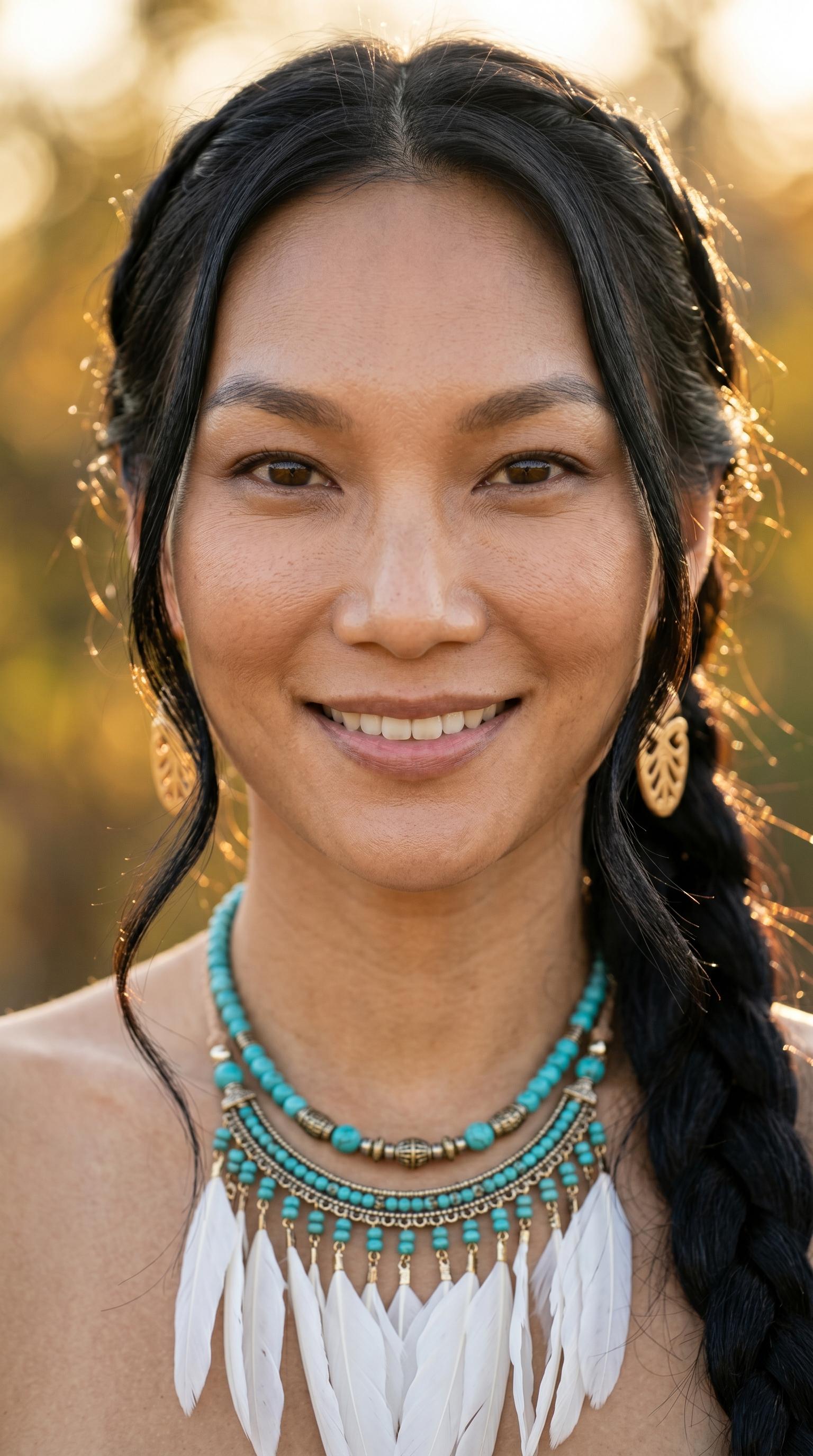 Golden Hour Portrait Bohemian Necklace Feathered Earrings