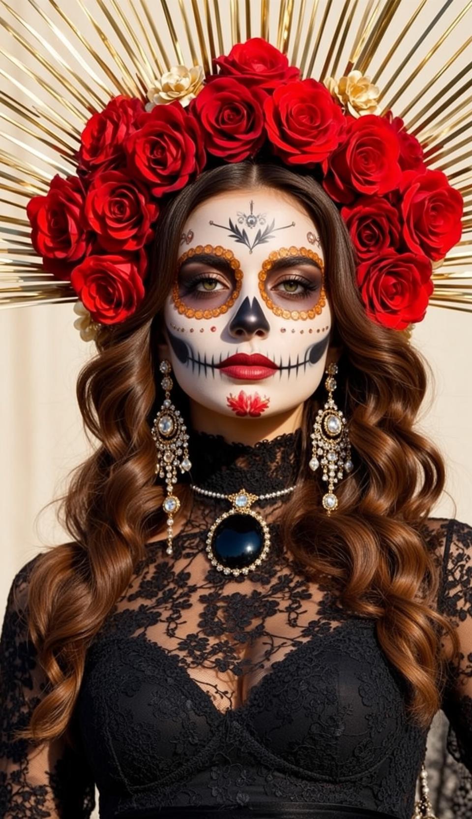 Skull Makeup Lace Top Portrait