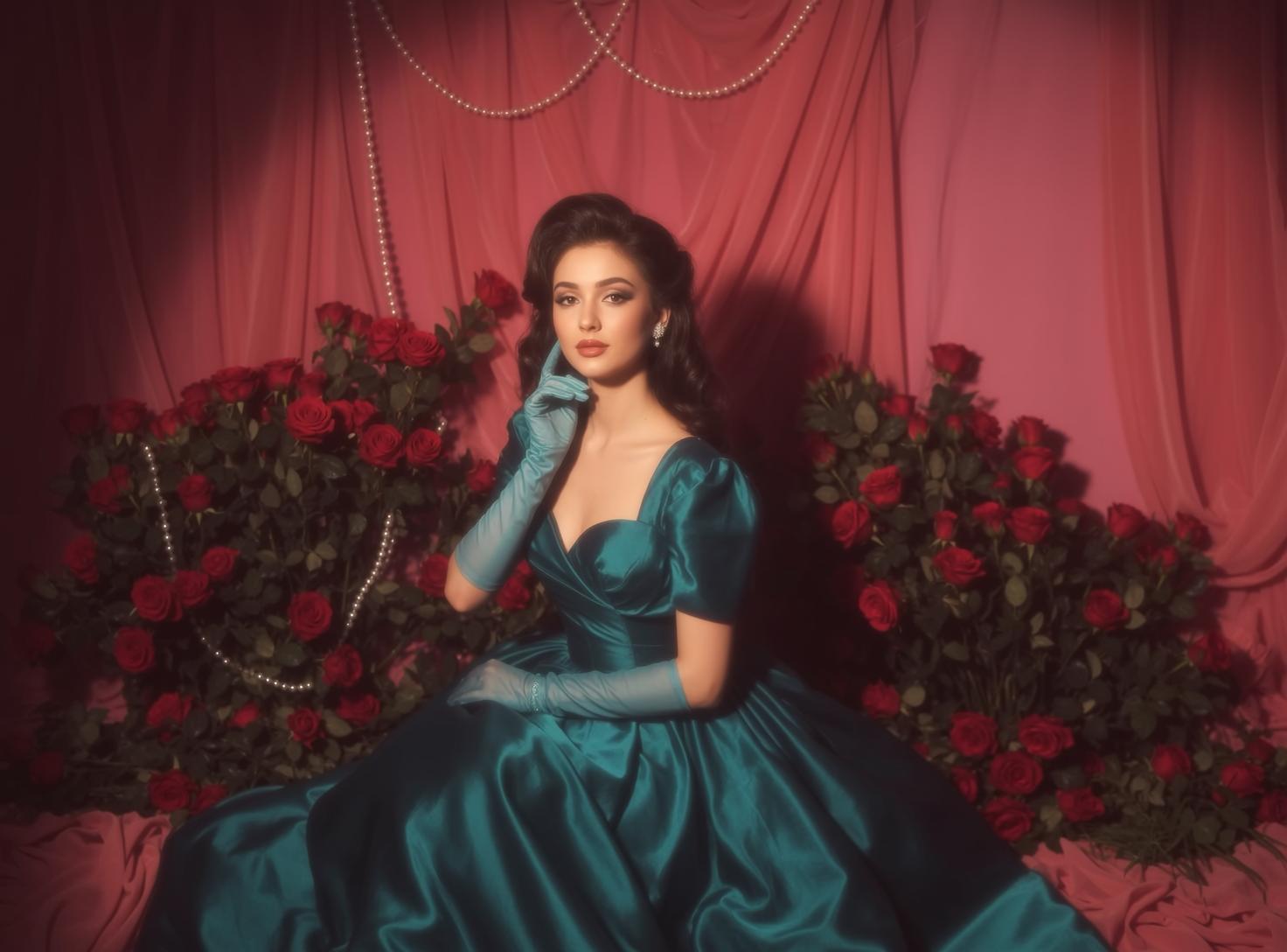 Vintage Glamour Teal Satin Dress Studio Roses
