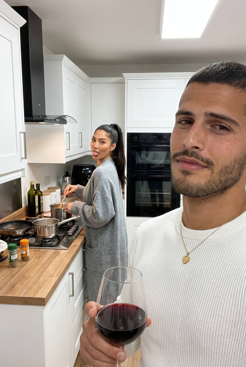 Couple In Bright Modern White Kitchen Selfie