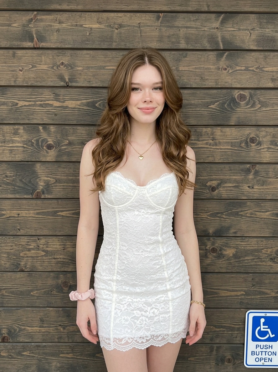 White Lace Mini Dress Thin Straps In Sides