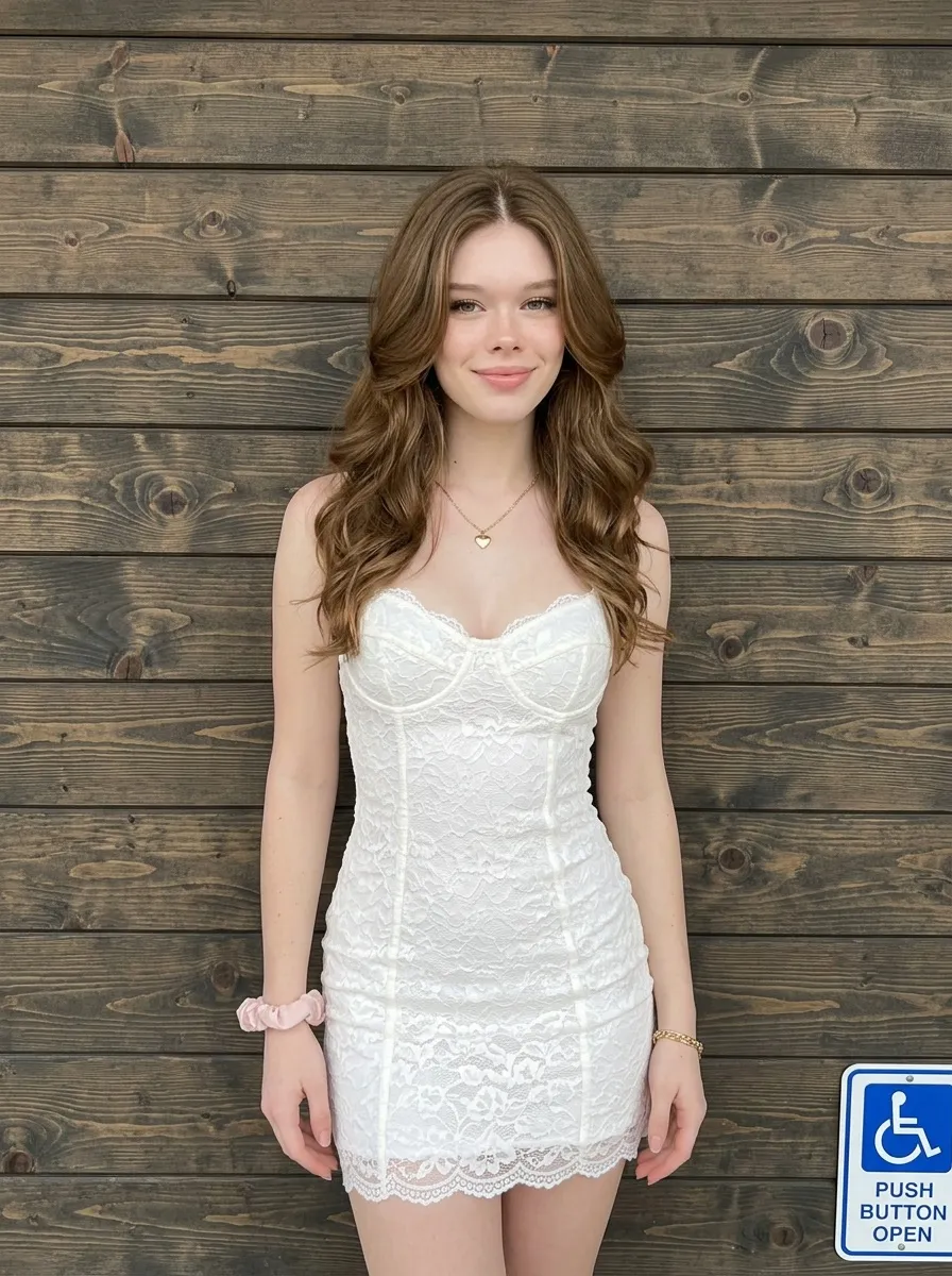 Necklace And Bracelets With White Lace Dress