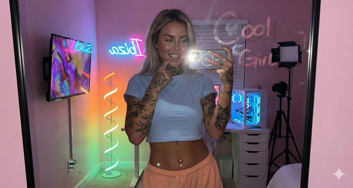 Realistic Mirror Selfie Pink Purple Light