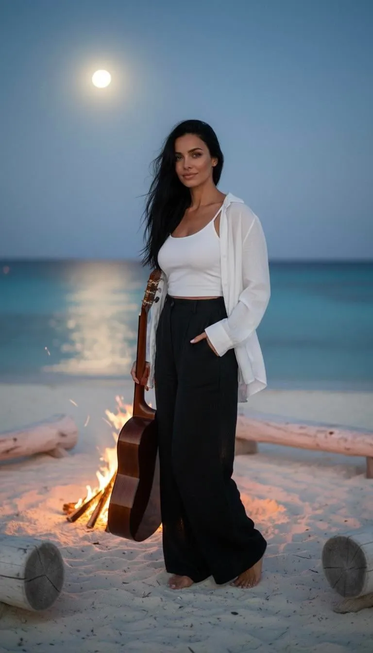 Beach At Dusk With Campfire