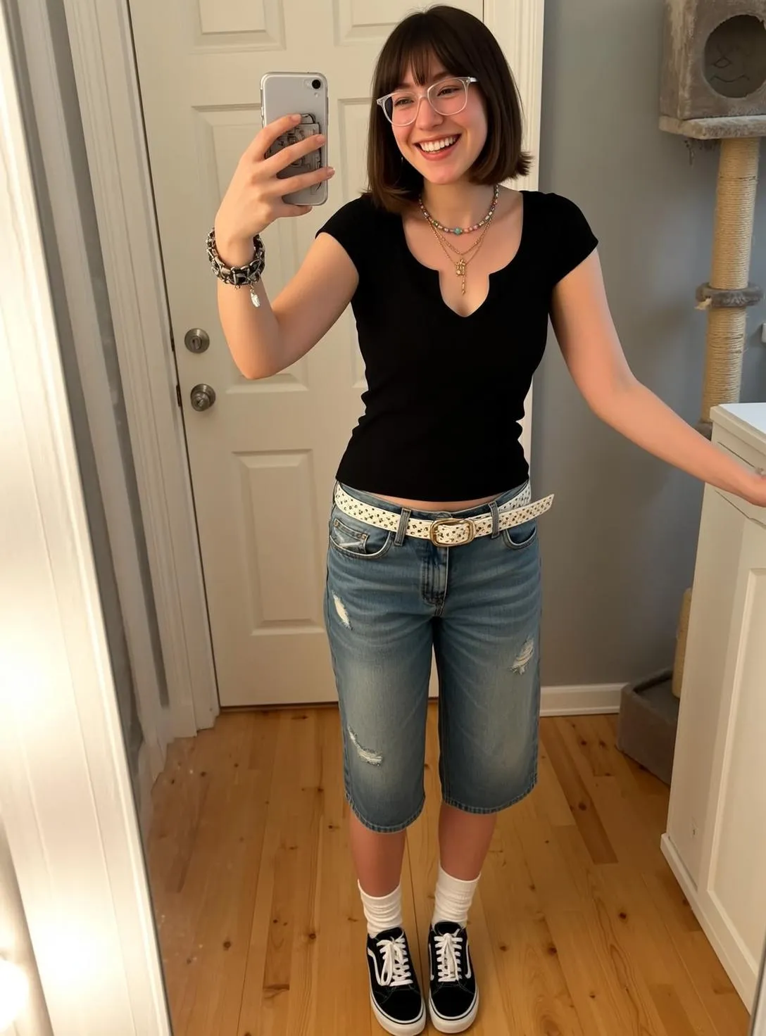 Glasses And Necklace And Bracelets In Casual Selfie
