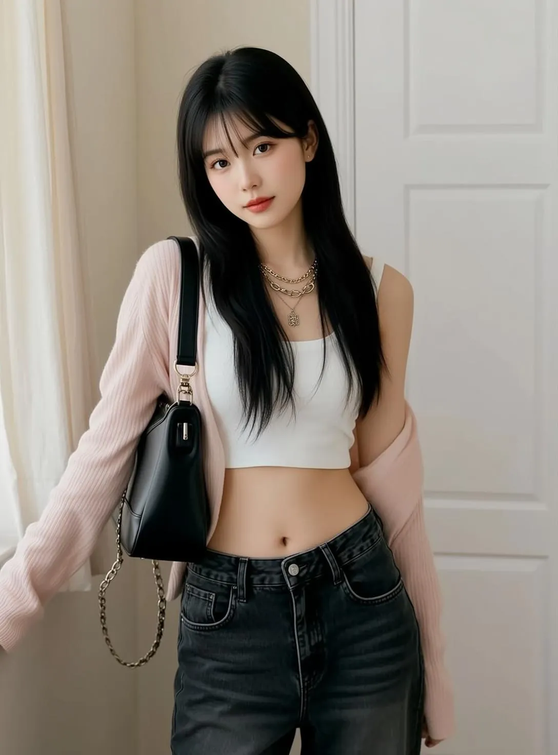 Makeup And Necklace In Denim Portrait
